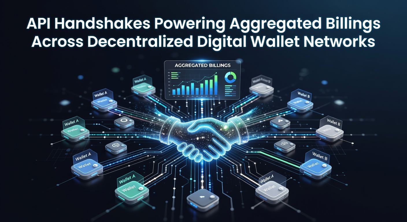 Visualization of API handshake protocols connecting decentralized wallet nodes for billing aggregation