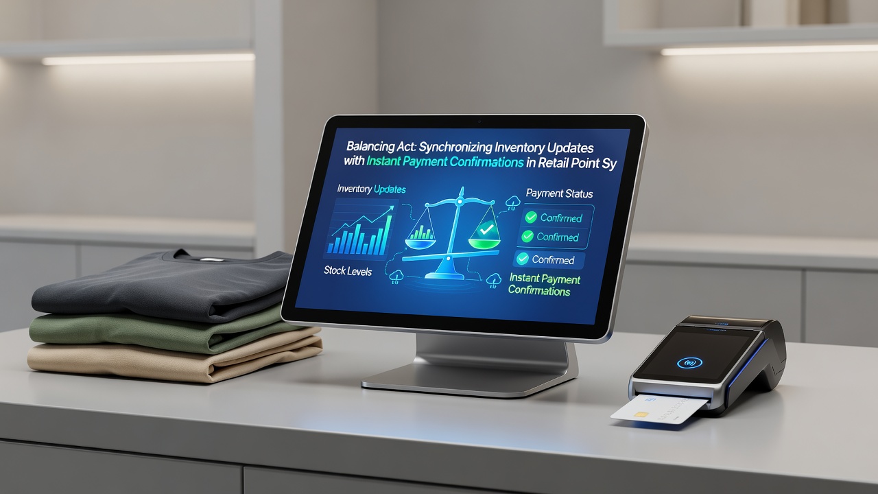 Dashboard displaying synchronized payment confirmations and real-time inventory adjustments across multiple retail locations