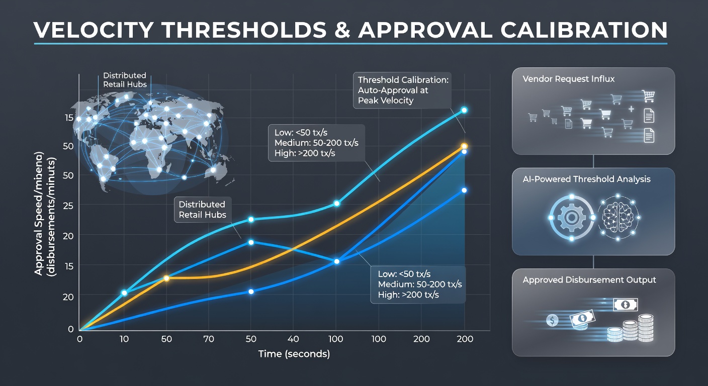 Visualization of velocity threshold models mapping approval speeds across retail vendor networks