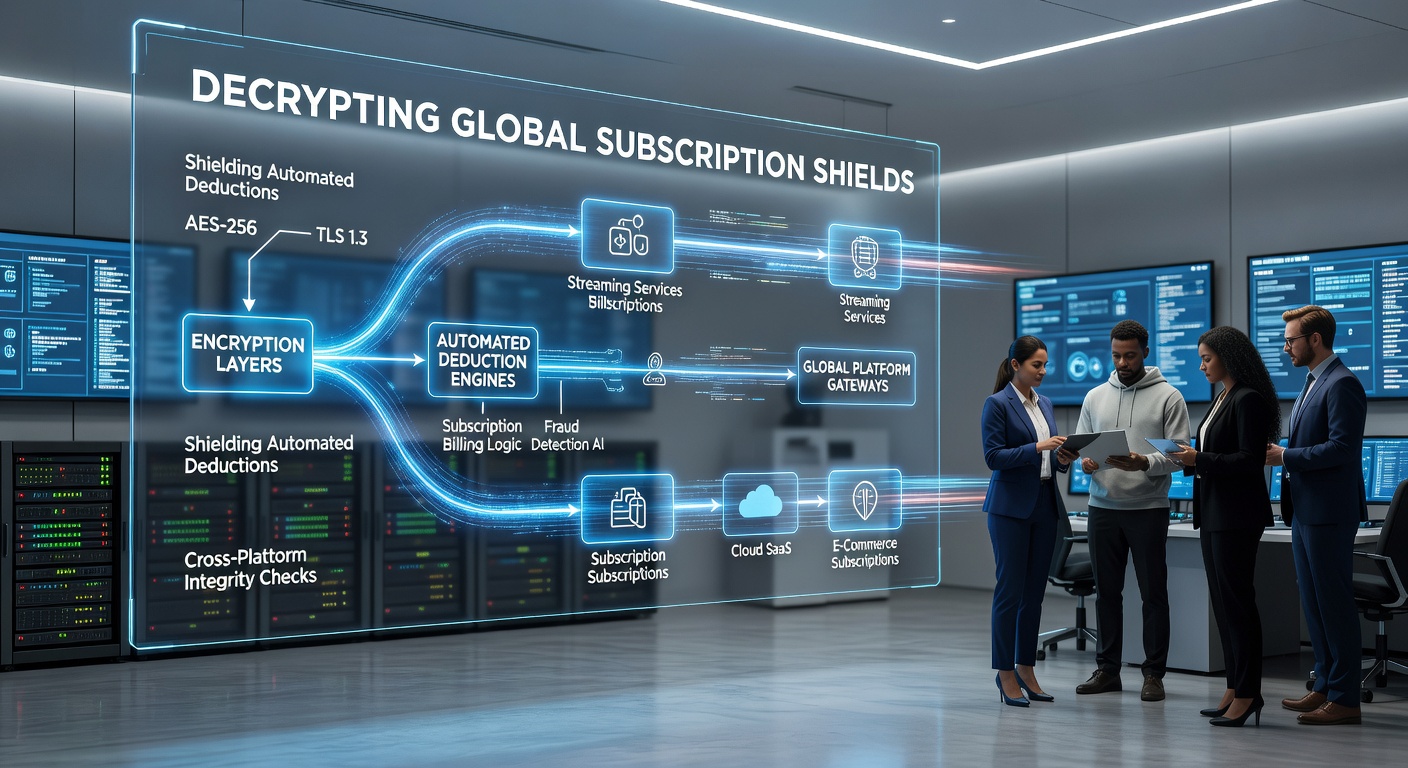 Diagram showing multi-layer encryption flow for automated subscription deductions