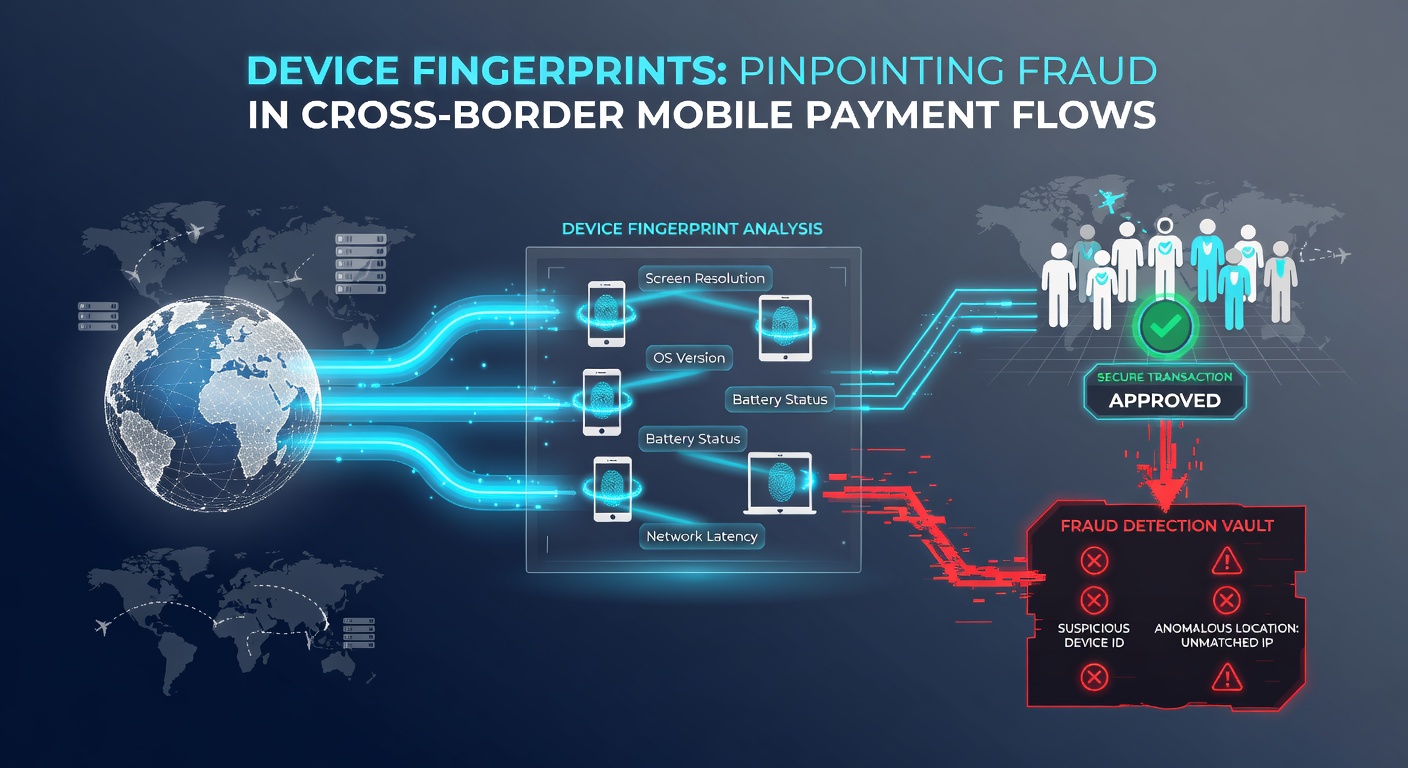 Infographic showing fraud detection rates before and after implementing device fingerprinting in global mobile transactions