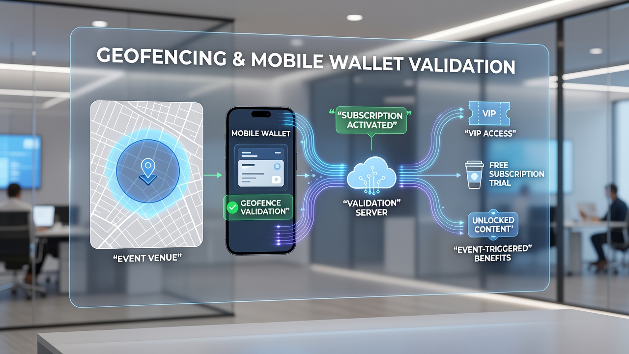 Mobile device screen showing wallet activation inside a geofenced event venue