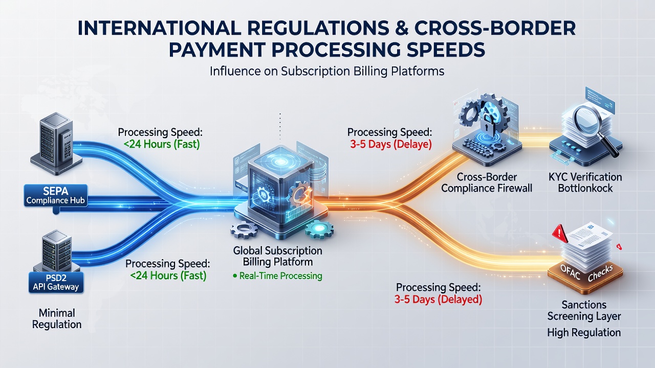 International regulatory frameworks impacting cross-border payment processing timelines in subscription systems