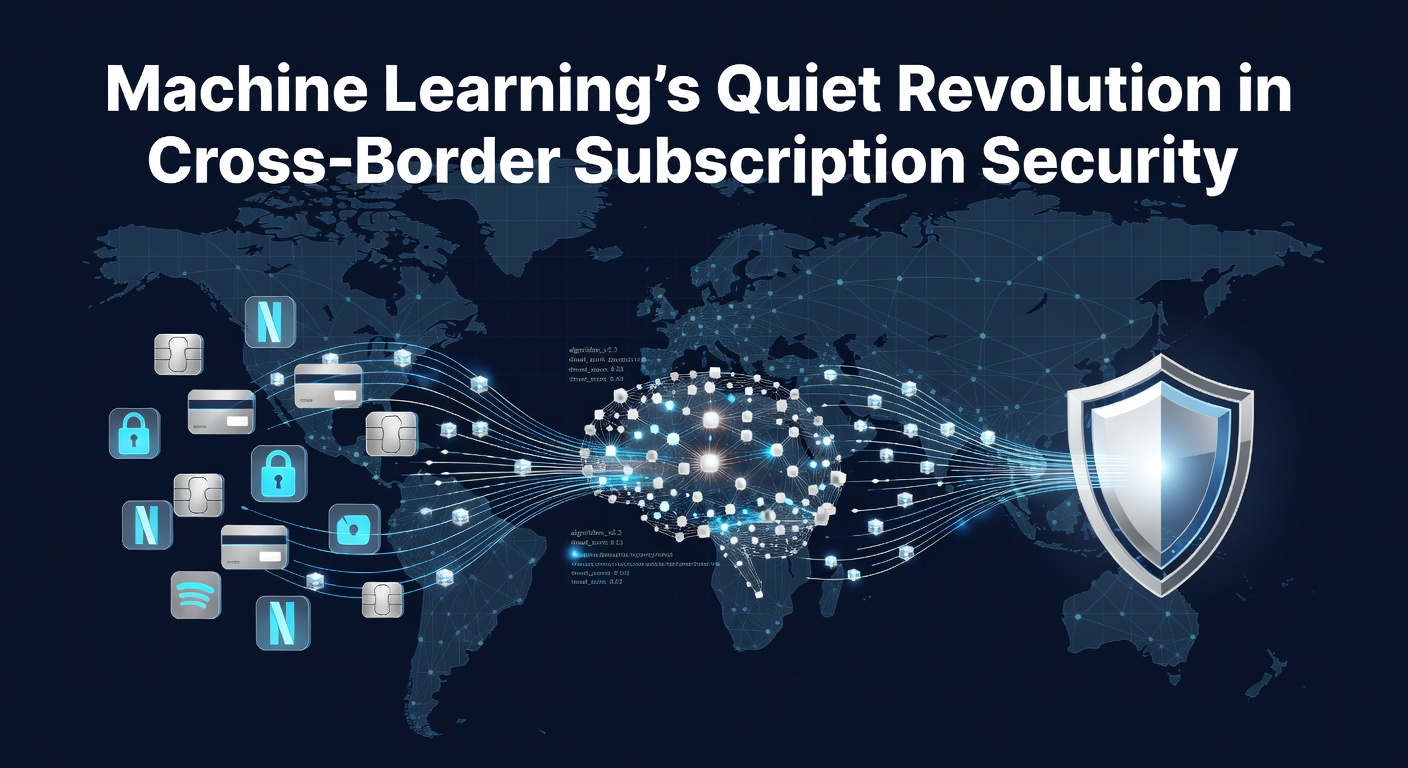 Visualization of machine learning algorithms analyzing global subscription data flows across borders, highlighting fraud detection patterns in real-time