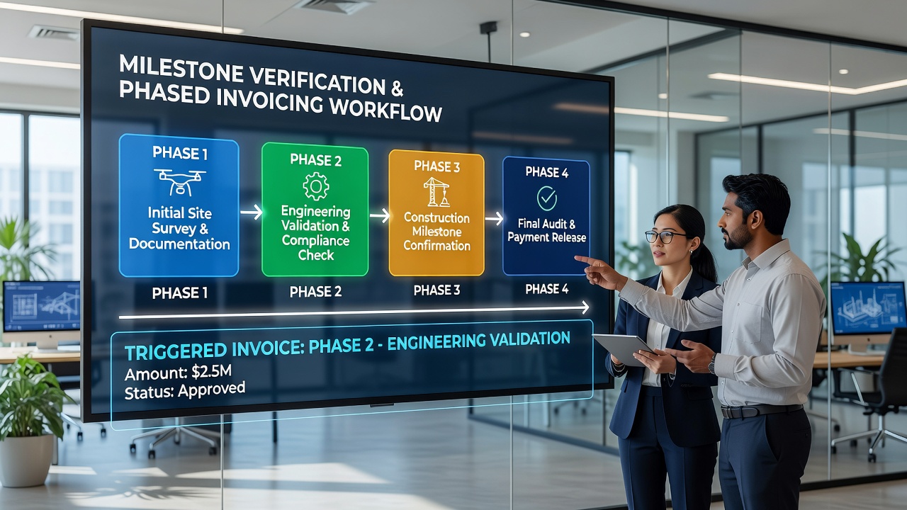 Infrastructure project milestone verification process in financing platforms