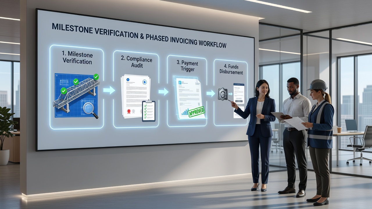 Phased invoicing workflow with verification checkpoints