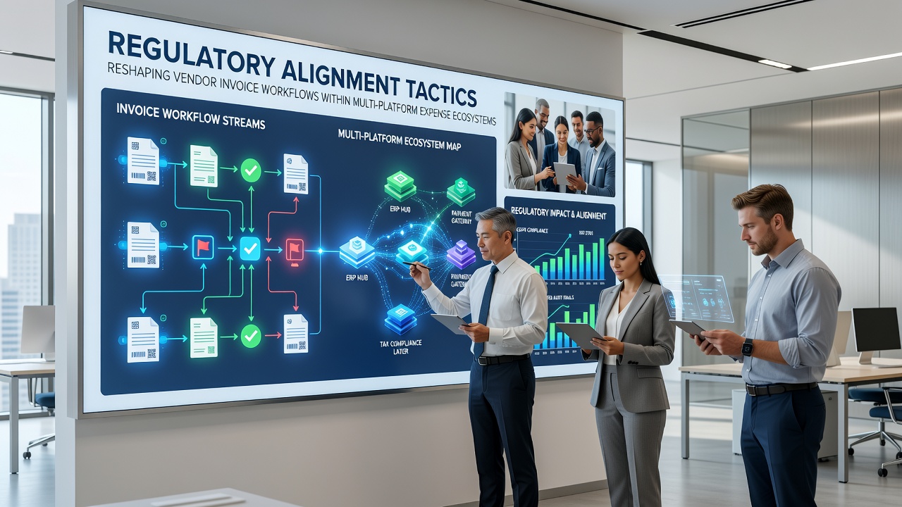 Illustration of regulatory alignment in vendor invoice processing across multiple expense platforms