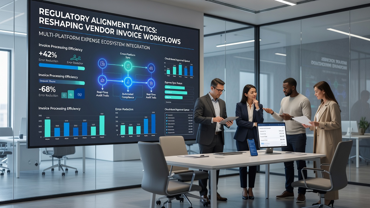 Diagram showing automated compliance checks and data flows in expense ecosystems