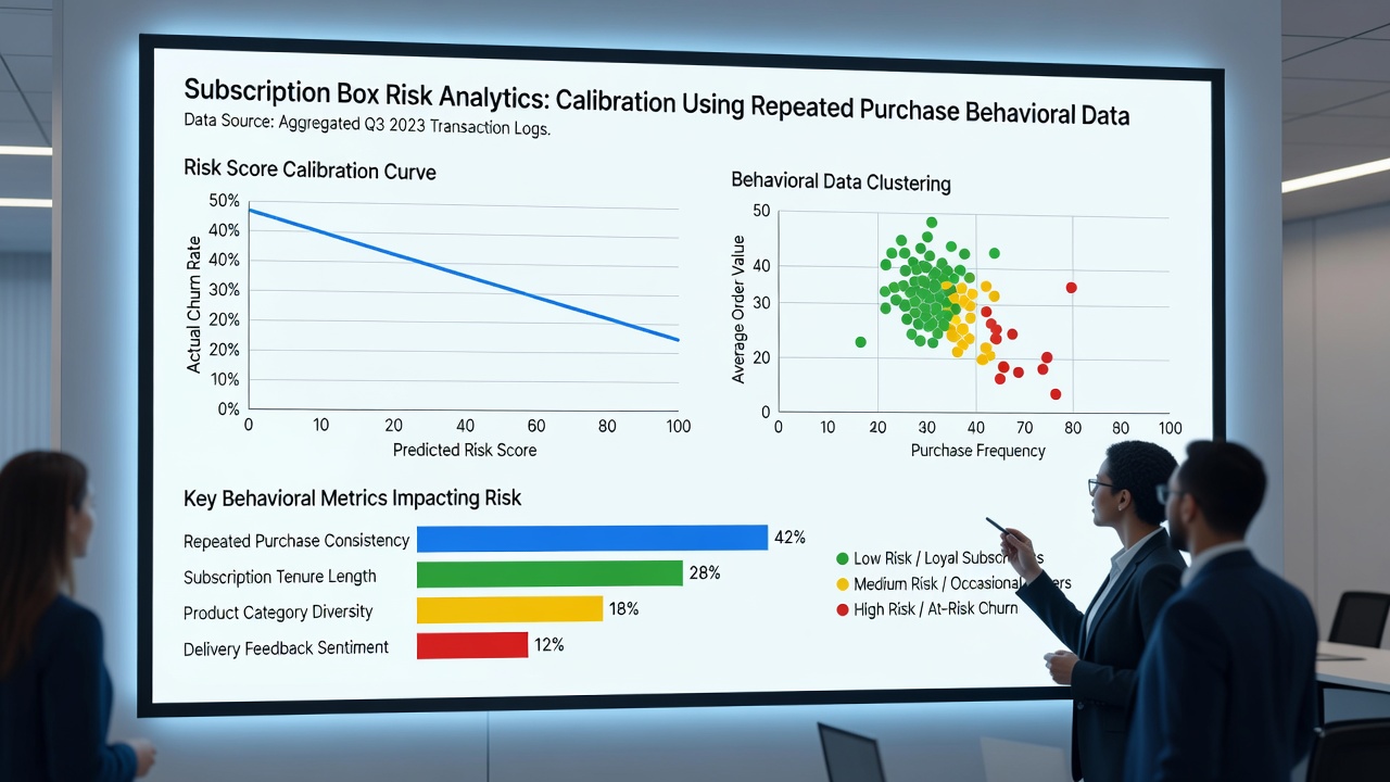 Analytics dashboard showing risk score calibration from subscription purchase patterns