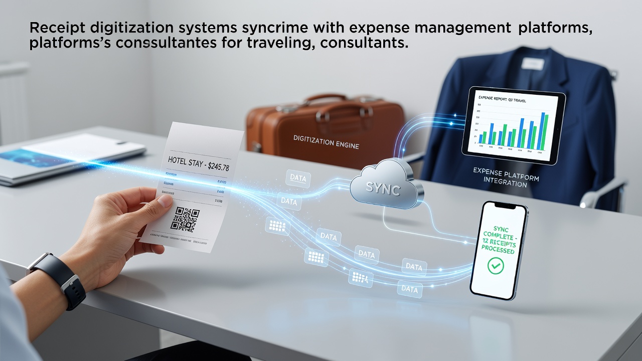 Receipt digitization workflow showing mobile capture and data extraction for expense platforms